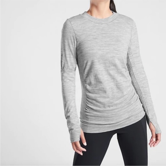 Athleta Foresthill Ascent Long Sleeve Wool Blend Ruched Top Gray Size XS GUC - Picture 4 of 16